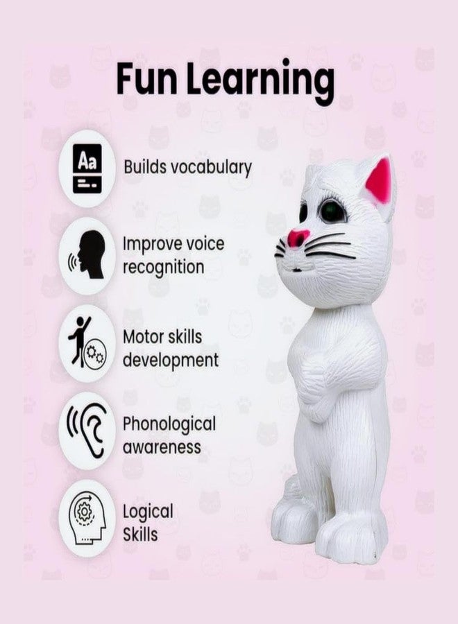 BRAVIADECOR Bravia Interactive Talking Tom Cat Toy for Kids, Voice Repeat, Story & Music Features, White Colour, 3+ Years, Multi Functions, Color As per Stock, Model- 11 - Image 4